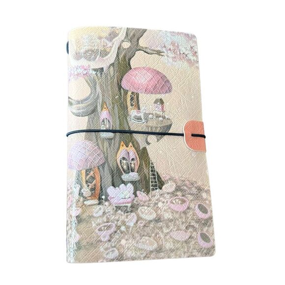 Tree with Magical Fairy Garden Faux Leather Reusable Travelers Notebook 8x4.5” - Picture 1 of 8